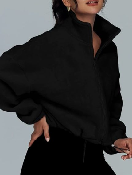 Women'S Elegant Full-Zip Front Sweatshirt - Winter Warmth Long Sleeve Loose Fit Cardigan Jacket, Stand Collar Zipper Sweater for Fallu002FWinter, Casual & Formal Outfits (u002FAny Color) - European-Inspired Outerwear